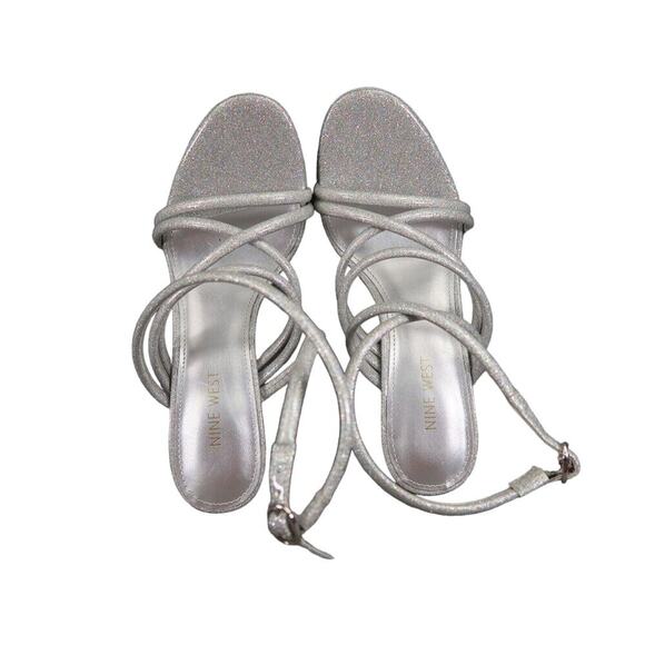 Nine West Shoes Womens 8 Heeled Sandal Ankle Strap Pumps Platform Silver Glitter - Picture 9 of 15